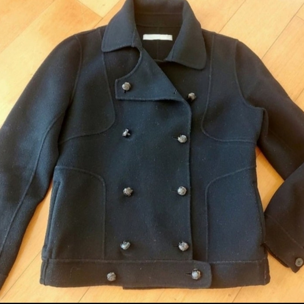 Classic Black Double-Breasted Pea Coat - Women's